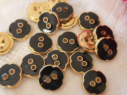 Lot 18 boutons vintage acrylique trous noir fleur 1,2 cm ref 6075