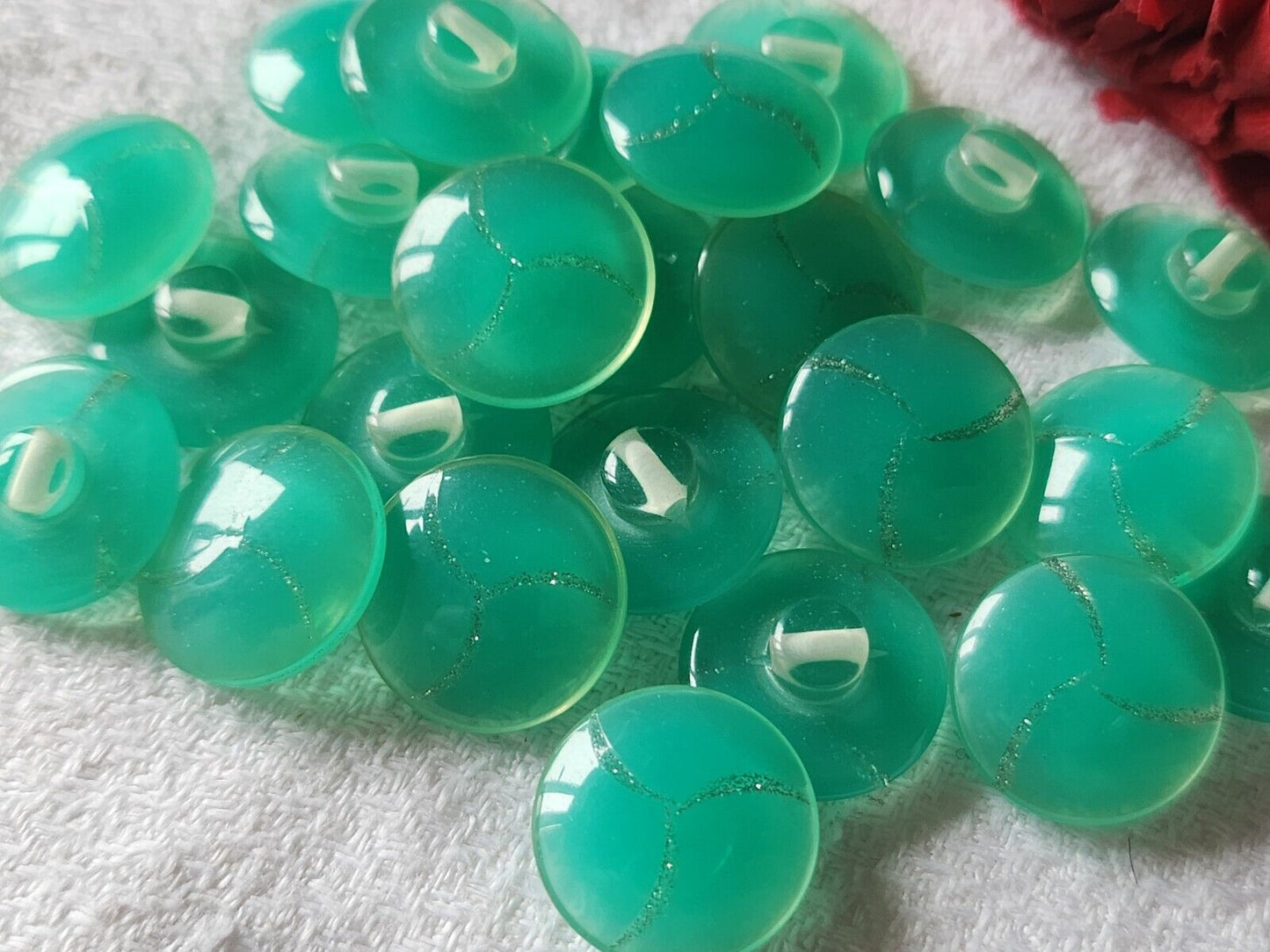 Lot 12 boutons vintage paillette bleu/vert  argenté pied 1,5 cm ref 1164