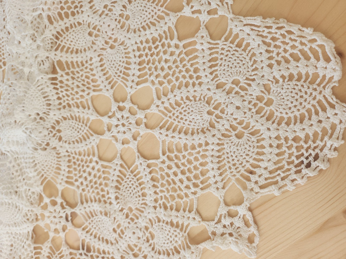 Ancienne nappe crochet blanc dessus de lit rideau 220 sur 145 cm B7