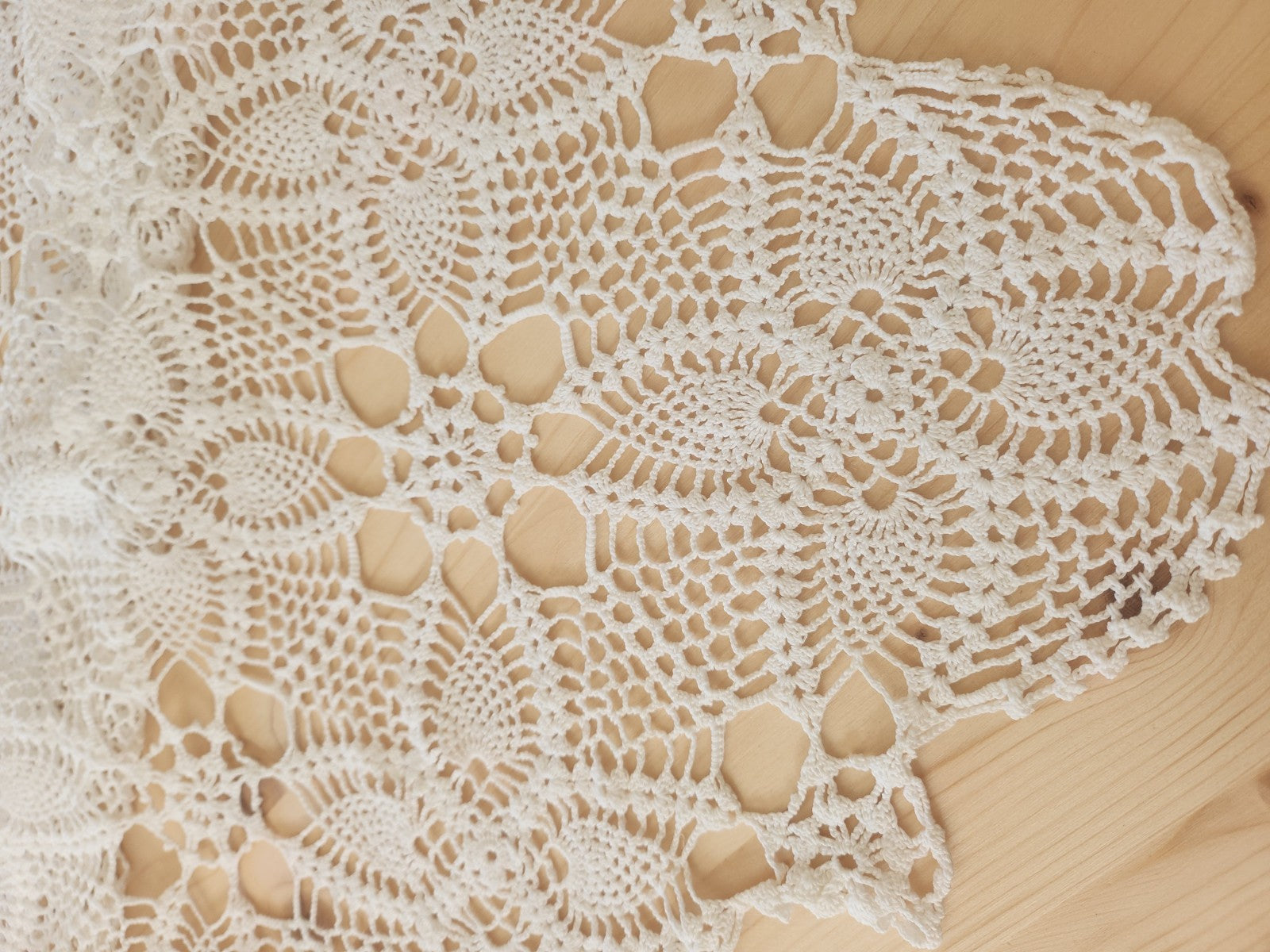 Ancienne nappe crochet blanc dessus de lit rideau 220 sur 145 cm B7