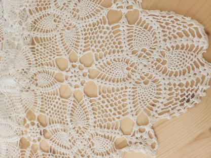 Ancienne nappe crochet blanc dessus de lit rideau 220 sur 145 cm B7