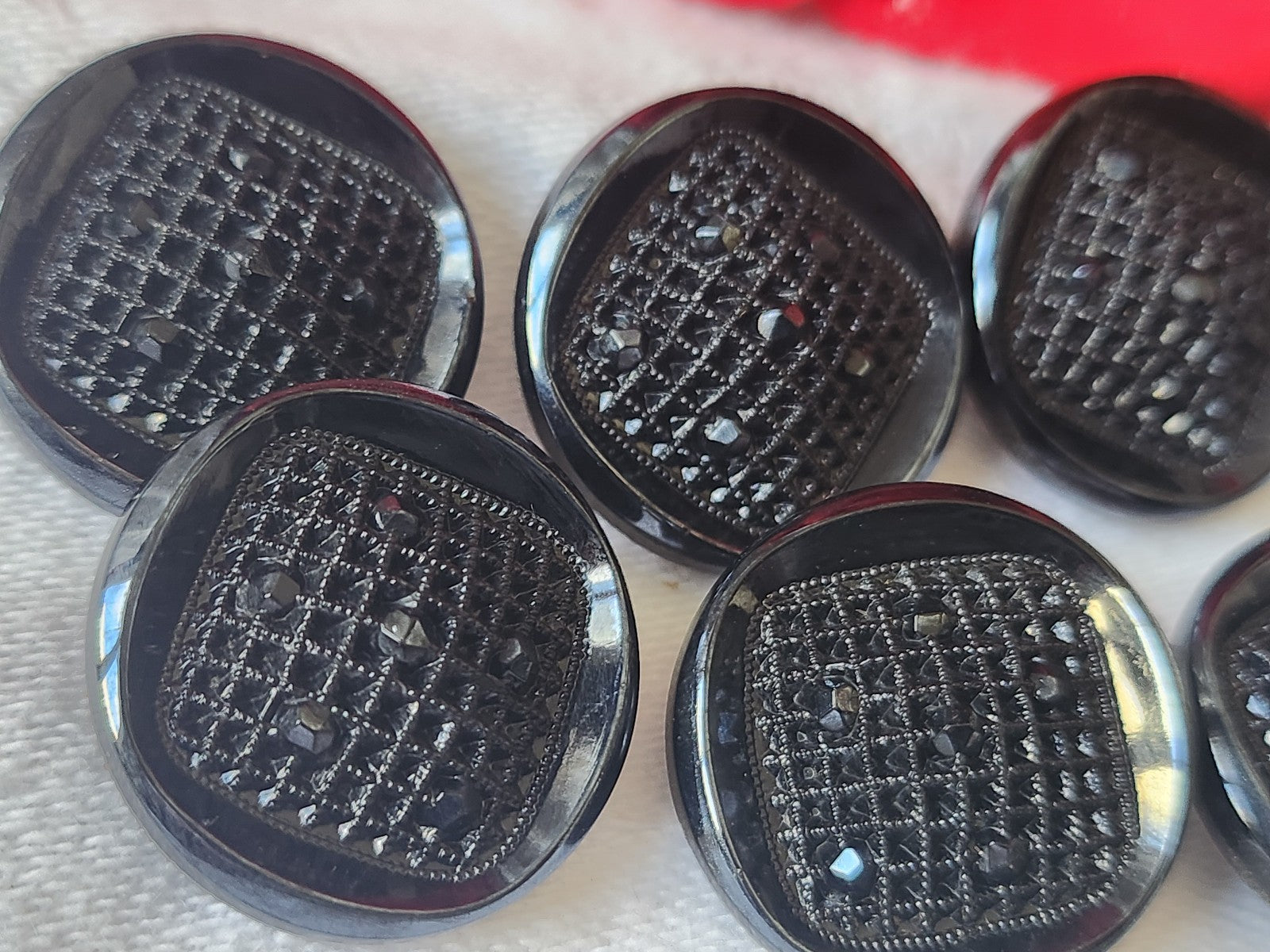 Lot 6 gros boutons anciens en verre gris vintage  2,2 cm ref 5015