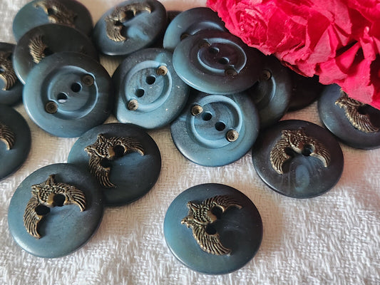 Lot 8 boutons vintage bleu ombragé ailes trous  2 cm ref 3152