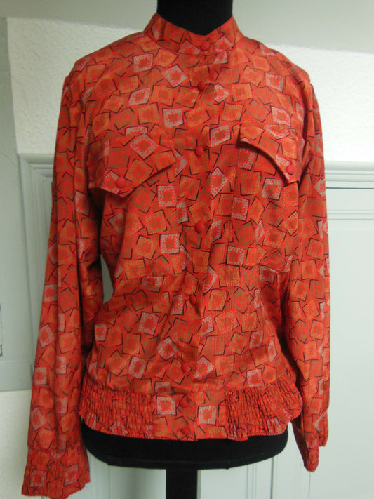 Pur vintage ancienne blouse rouge motif or et argenté guy Chelor taille 44? B4
