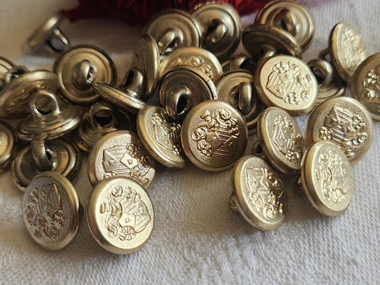 Lot 15 boutons vintage en métal argenté blason 1,3 cm ref 1276