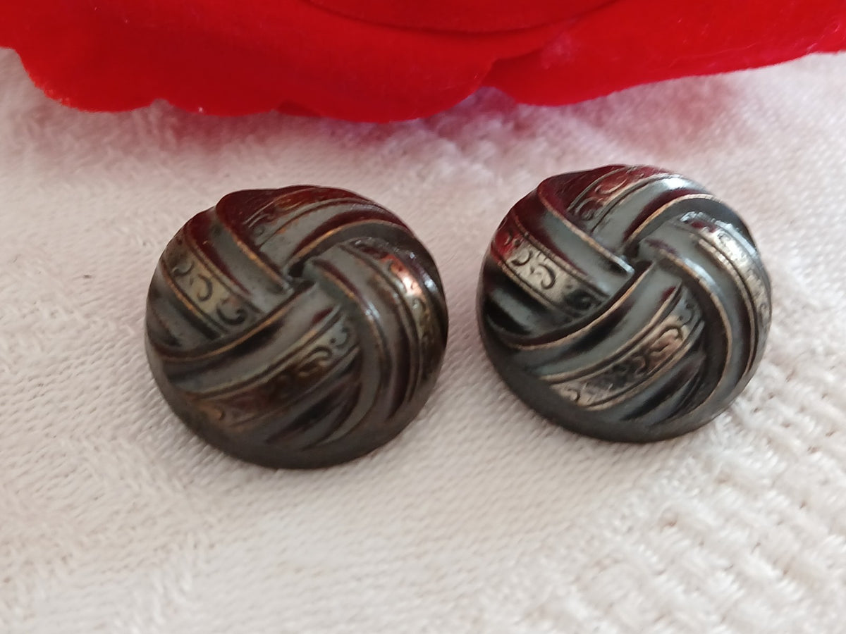 Duo boutons vintage en métal argenté et cuivré ancien 18 mm 1,8 cm D16F