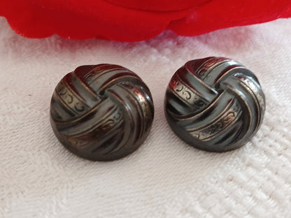 Duo boutons vintage en métal argenté et cuivré ancien 18 mm 1,8 cm D16F