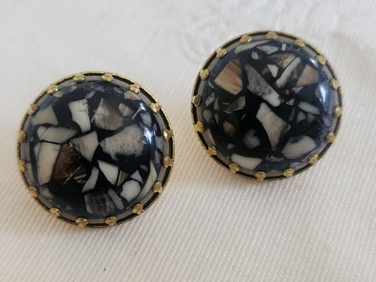 Collection duo boutons anciens effet mosaique marron pied métal 1,8 cm D18B