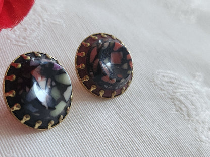 Collection duo boutons anciens effet mosaique  pied métal 1,8 cm D15i