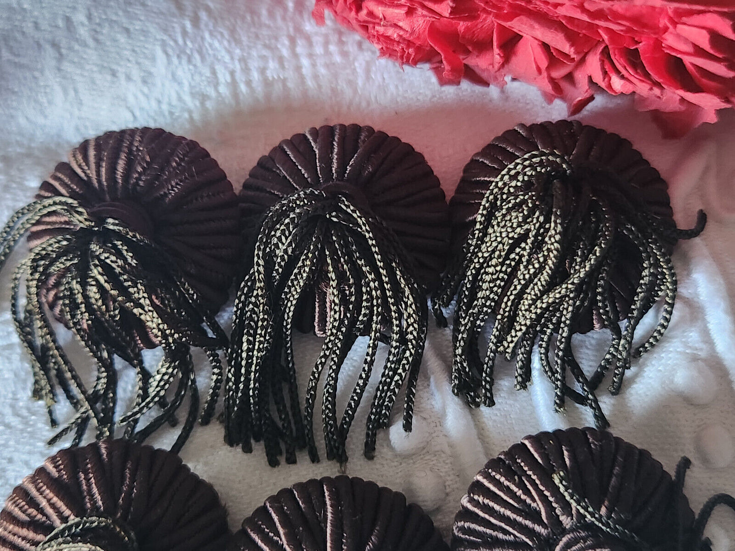 Lot 6 boutons anciens vintage passementerie marron pendant 2,5 cm ref 5768