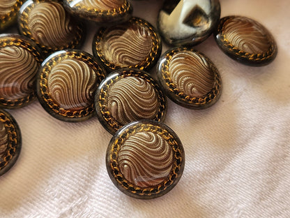 Lot 10 boutons vintage inclusion gris pied doré superbe 1,7 cm ref 2062