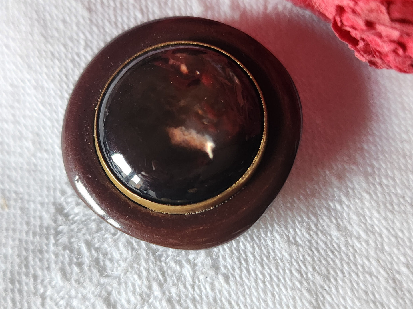 Gros bouton vintage avec cabochon en nacre marron 2,5  cm G8K