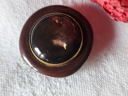 Gros bouton vintage avec cabochon en nacre marron 2,5  cm G8K