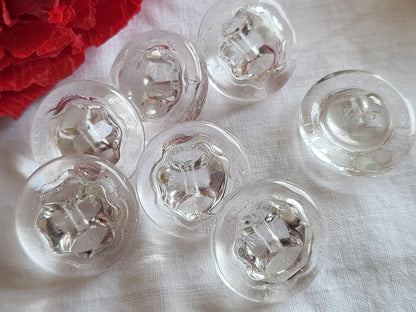 Lot 7 boutons anciens vintage en verre  transparent épais pied 1,5 cm ref 978