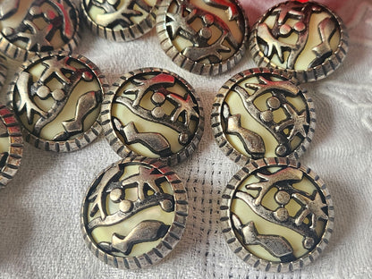 Lot 5 gros boutons vintage poisson metal coeur irisé pied lourd ref 5807