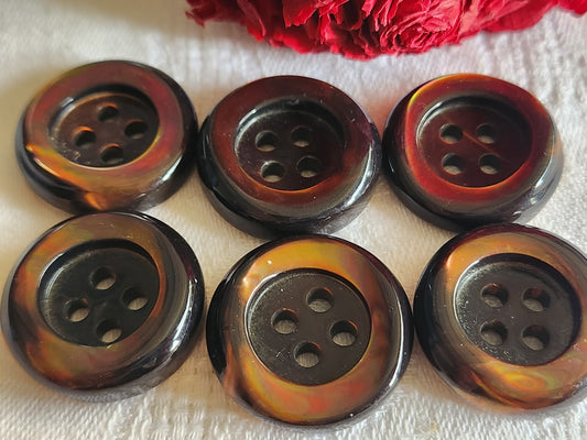 Lot  6 boutons anciens en nacre marron épais bord 2,5 cm lourd ref  5943