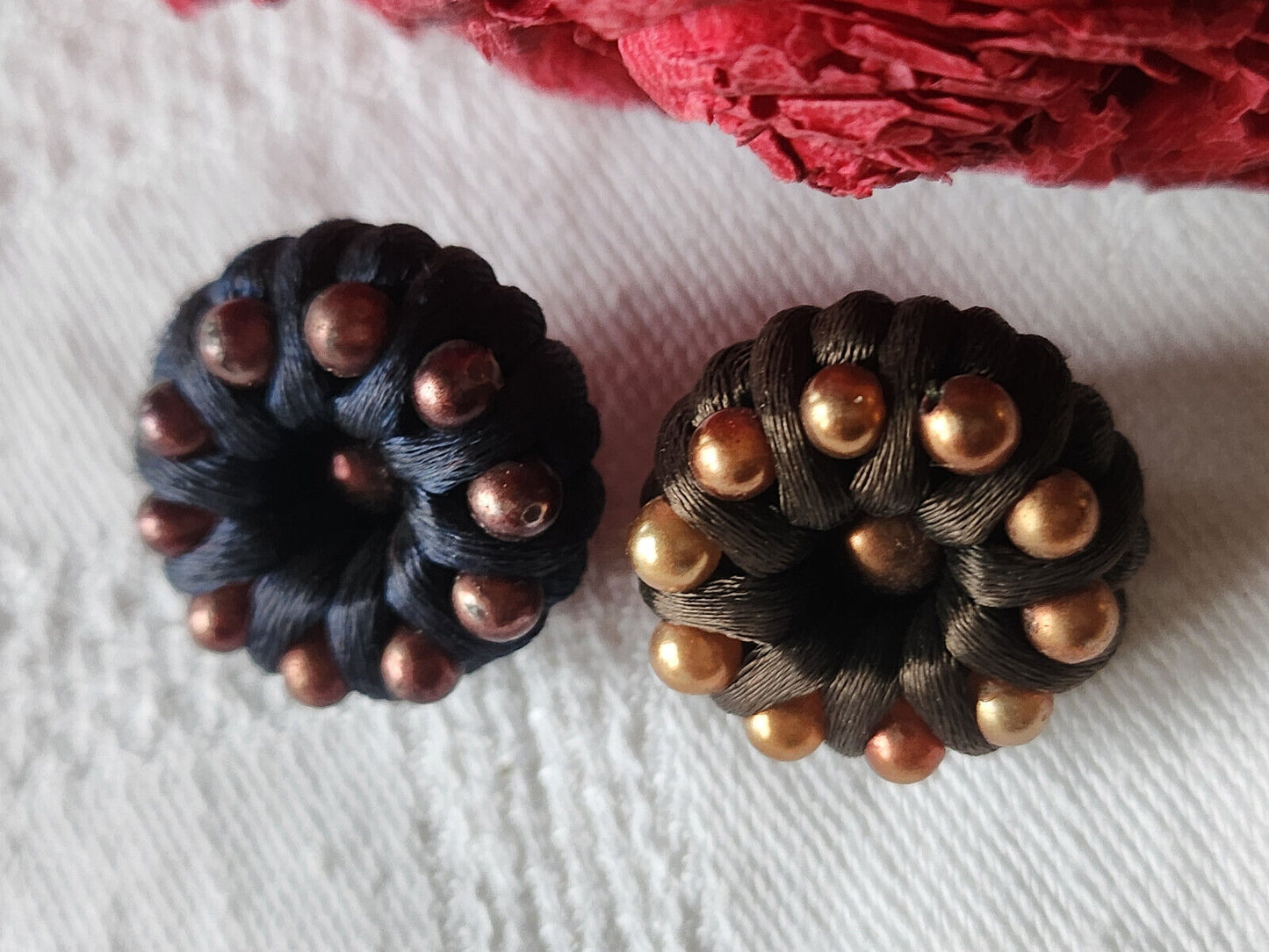 Duo boutons anciens vintage passementerie  perlé 1,9 cm D2I