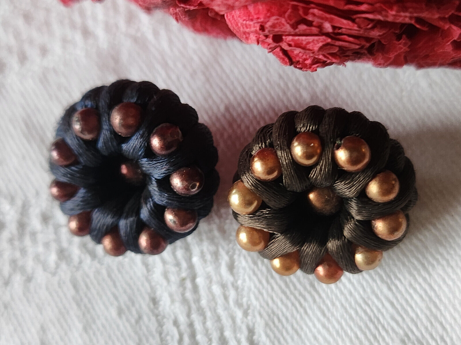 Duo boutons anciens vintage passementerie  perlé 1,9 cm D2I