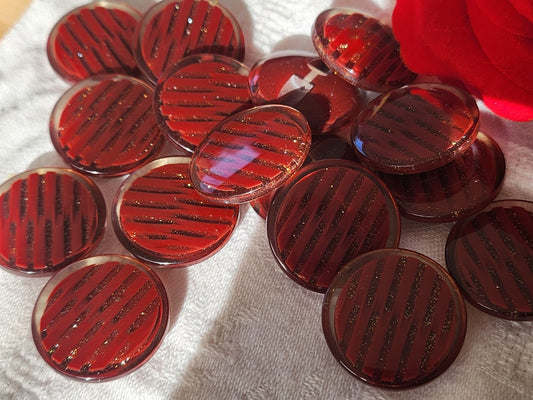 Lot 6 gros boutons vintage paillette  rouge foncé  pied 2,5 cm ref 6093