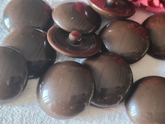 Lot 6 gros boutons vintage bombé marron lisse pied 2,8 cm ref 5147