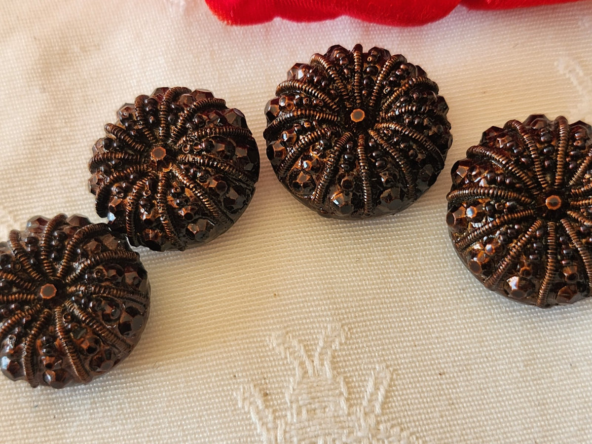 Lot 4 boutons vintage en résine marron effet perlé  2,3 et 2,1 cm ref 340