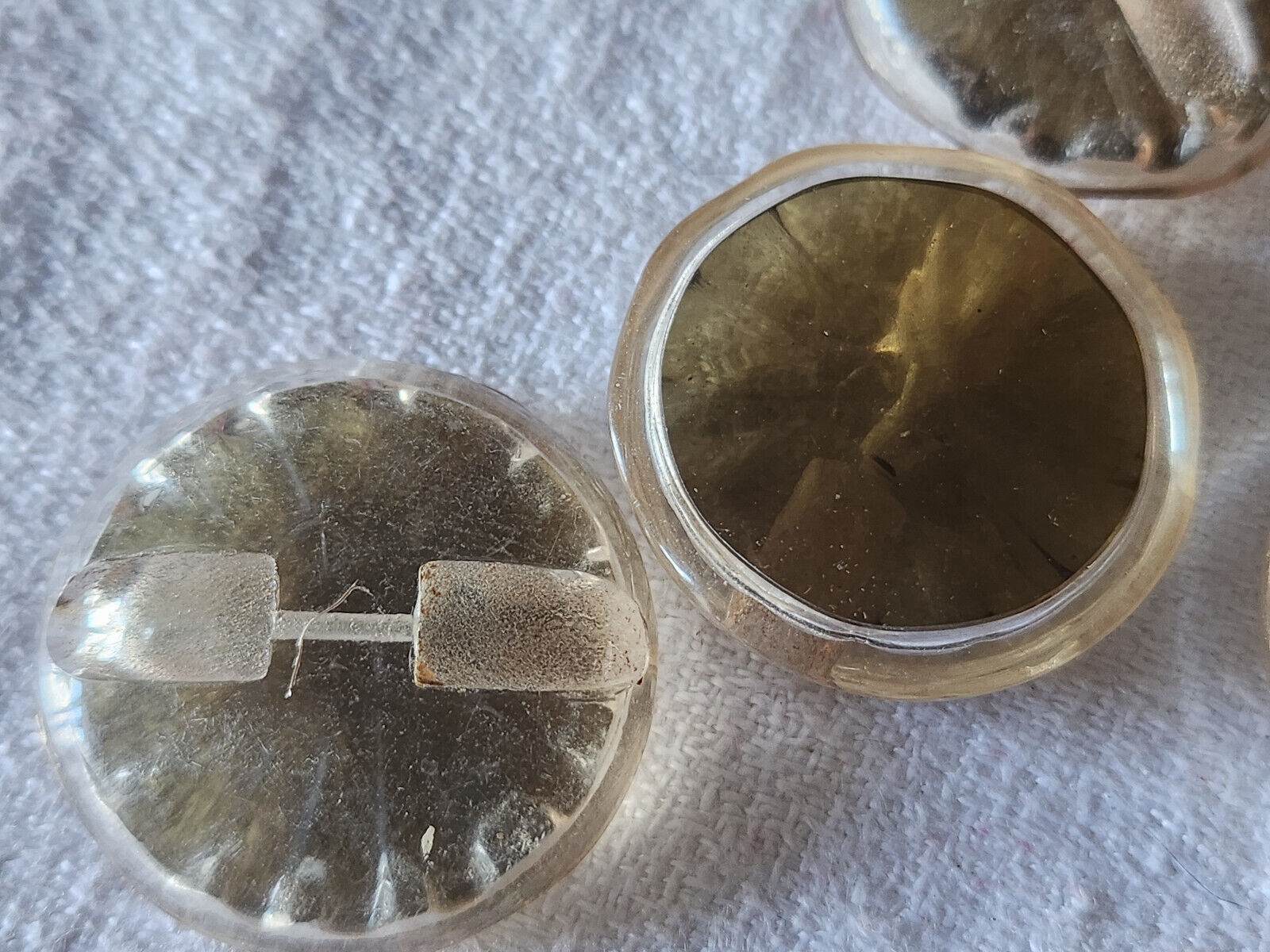 Lot 6 gros boutons vintage transparent marron facette pied 2,8 cm ref 3379