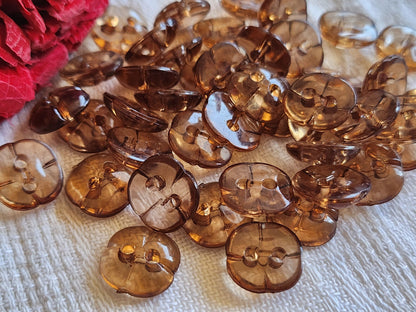 Lot 24 petits boutons vintage marron transparent trous 1,1 cm ref 920