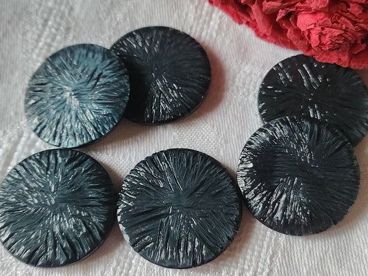 Lot 6 gros boutons vintage bleu texturisé pied 3 cm manteaux ref 1104