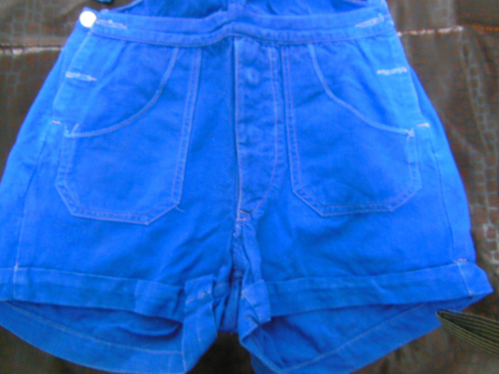 Petite salopette ancienne enfant grande poupée bleu de travail vintage 6 ans B1