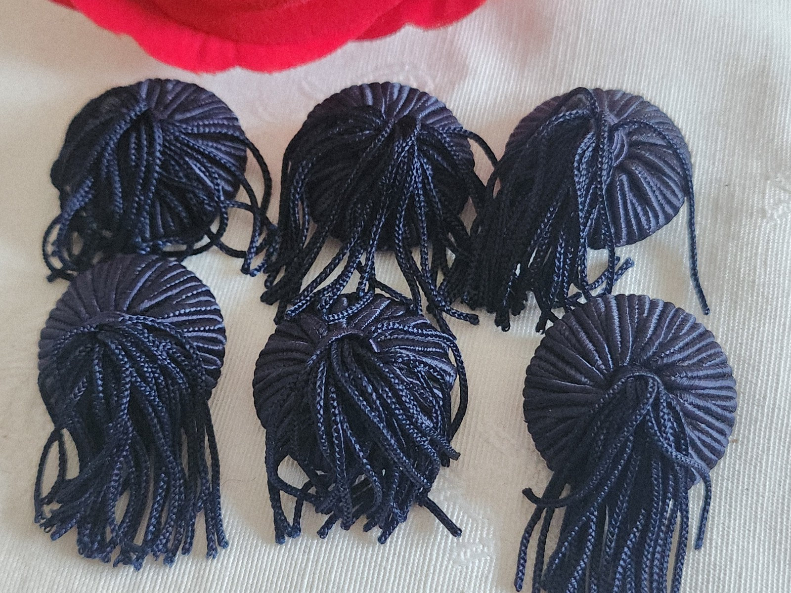 Lot 6 boutons anciens vintage passementerie bleu pendant 2,5 cm ref 6401