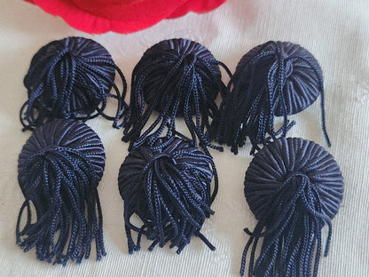 Lot 6 boutons anciens vintage passementerie bleu pendant 2,5 cm ref 6401