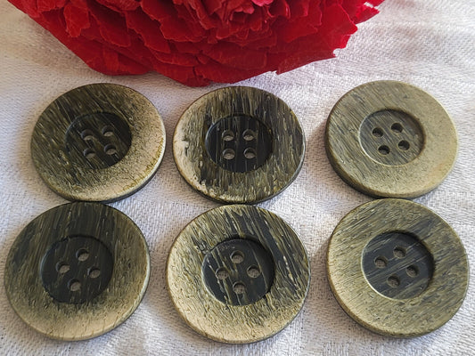 Lot 6 boutons vintage vert beige noir effet corne gros  2,5 cm ref 2663