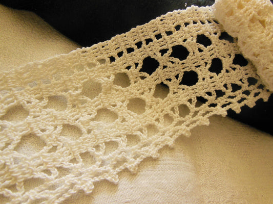 Dentelle large ancienne blanche idéal bas rideau 60 cm sur 8 cm T1-21