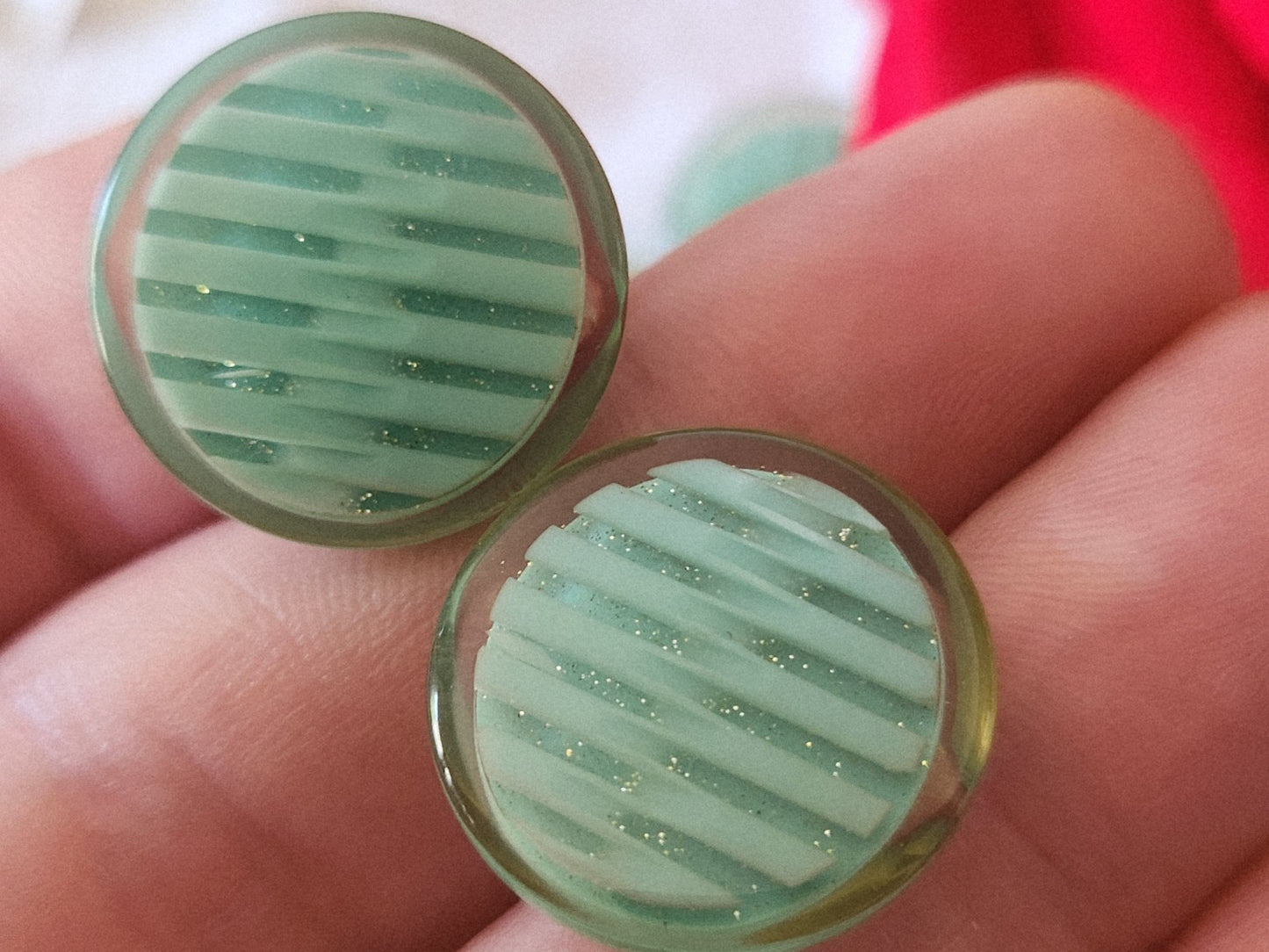 Lot 8  boutons vintage paillette bleu turquoise doré pied 1,9 cm ref 6112