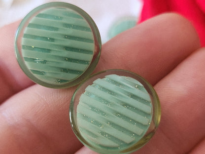 Lot 8  boutons vintage paillette bleu turquoise doré pied 1,9 cm ref 6112