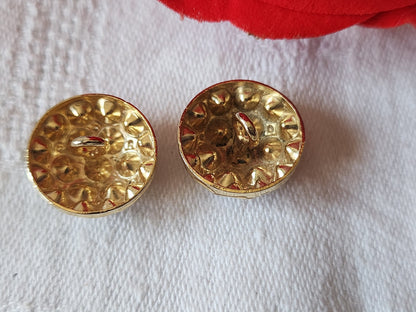 Duo boutons vintage effet strass metal doré 1,6 cm pied bijoux G17J