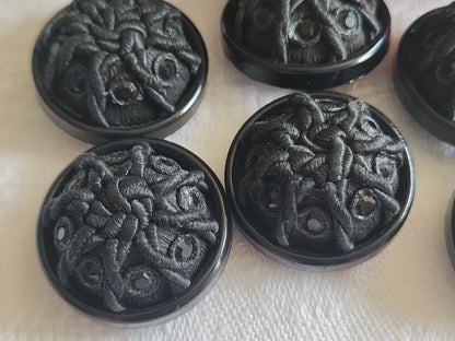Lot 6 boutons vintage noir  passementerie strass resine 2,4 cm ref 1401