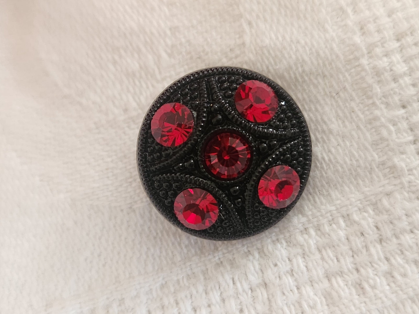 Bouton vintage en verre noir avec strass verre orange 18 mm ou   1,8 cm G19A