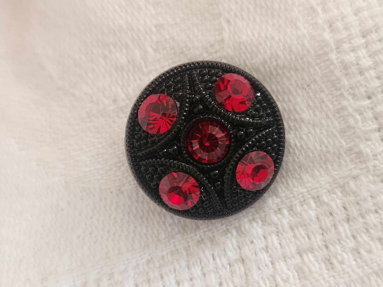 Bouton vintage en verre noir avec strass verre orange 18 mm ou   1,8 cm G19A