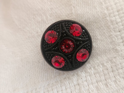 Bouton vintage en verre noir avec strass verre orange 18 mm ou   1,8 cm G19A