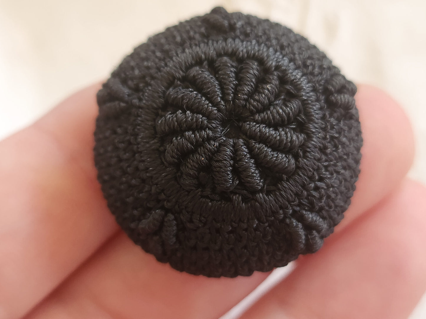 Gros bouton ancien en passementerie noir superbe 3,3 cm D17M