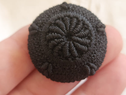 Gros bouton ancien en passementerie noir superbe 3,3 cm D17M