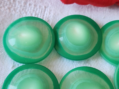 Lot 6 gros boutons vintage vert veiné pied transparent 2,8 cm ref 561