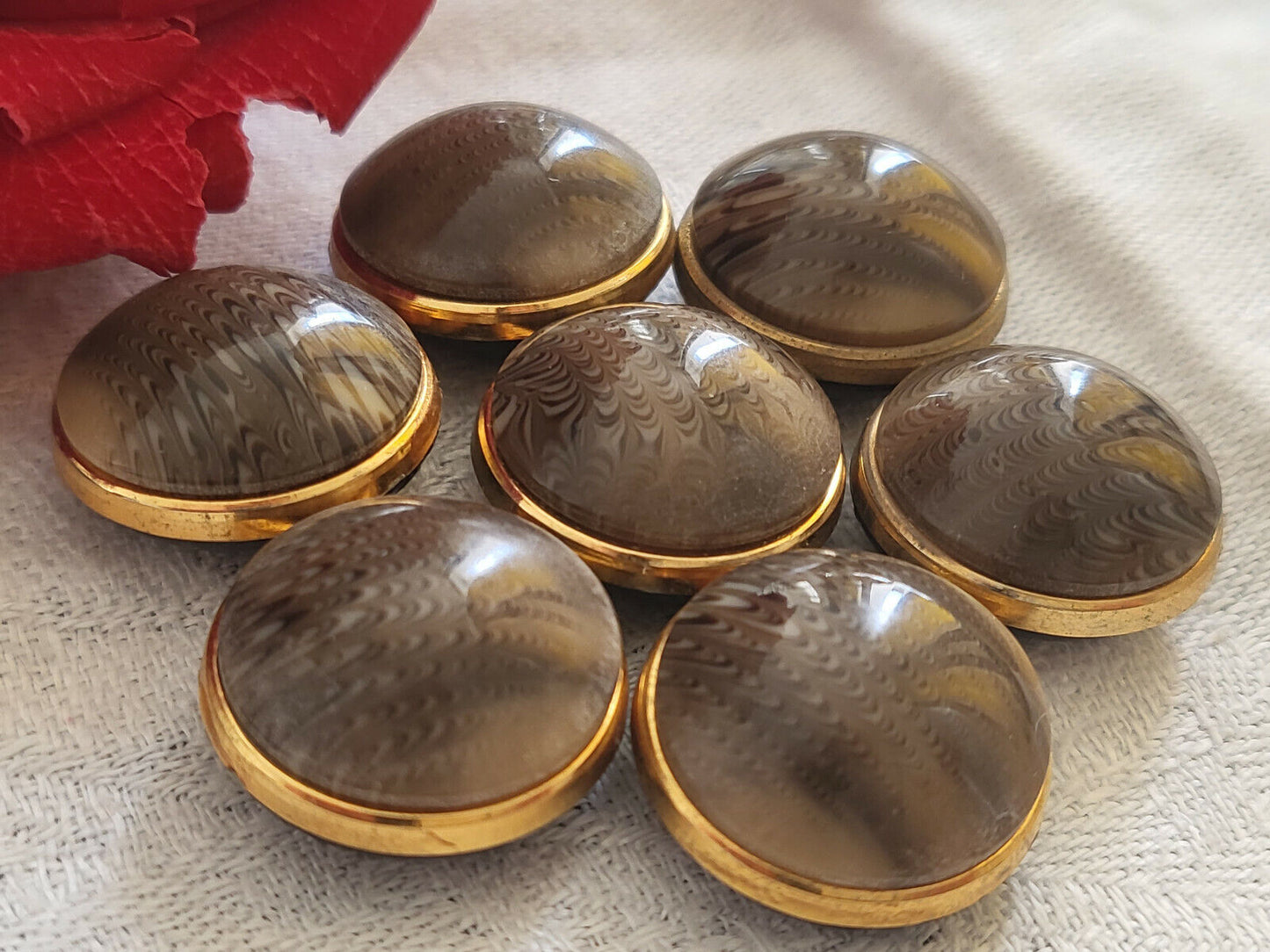 Lot 7 boutons vintage marron bombé moucheté pied  1,7 cm ref 3395