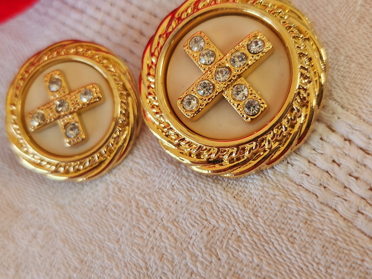 Duo boutons acrylique doré avec strass en verre pied 3 cm et 2,5 cm gros G18P