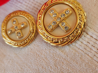 Duo boutons acrylique doré avec strass en verre pied 3 cm et 2,5 cm gros G18P