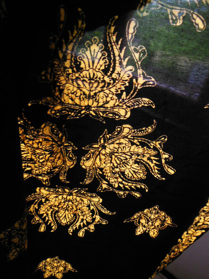 Coupon tissu vintage ancien motif ethnique noir Indonésie 3 mètres sur 91 cm B6