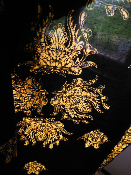 Coupon tissu vintage ancien motif ethnique noir Indonésie 3 mètres sur 91 cm B6