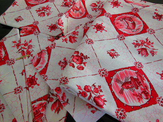 Nappe grande moulin champêtre rouge vintage serviette 2 mètres 90 B3