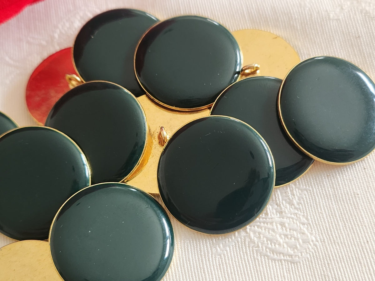 Lot 6 gros boutons vintage doré vert 24 mm ou  2,5 cm pied ref 6332